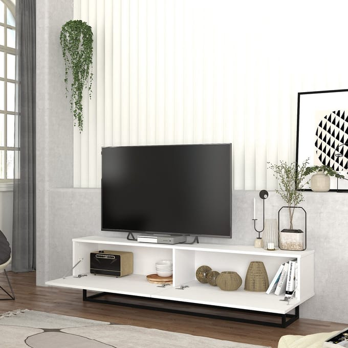 Tv-meubel Nolven kort frame 180x32x47 cm wit [en.casa]