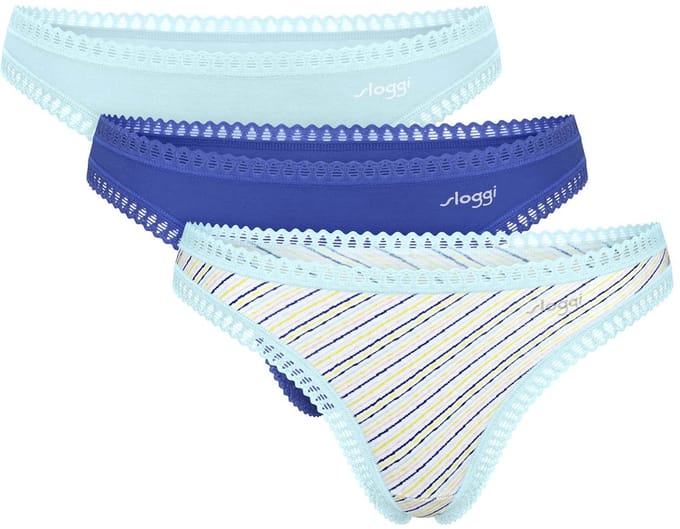Sloggi Women GO Crush String (3-pack) - dames string - lichtblauw - kobaltblauw en blauw - wit en geel gestreept