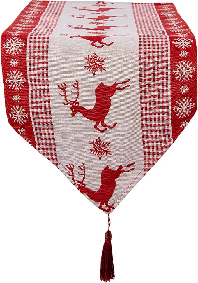 Clayre & Eef Tafelloper Kerst 33x180 cm Rood Polyester