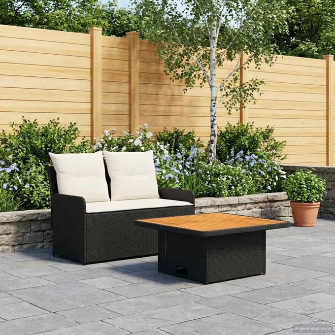 vidaXL - Tuin - Armleuning - Sofa - met - Opklapbare - Tafel - 2 - Stuk - Zwart - en - Crème