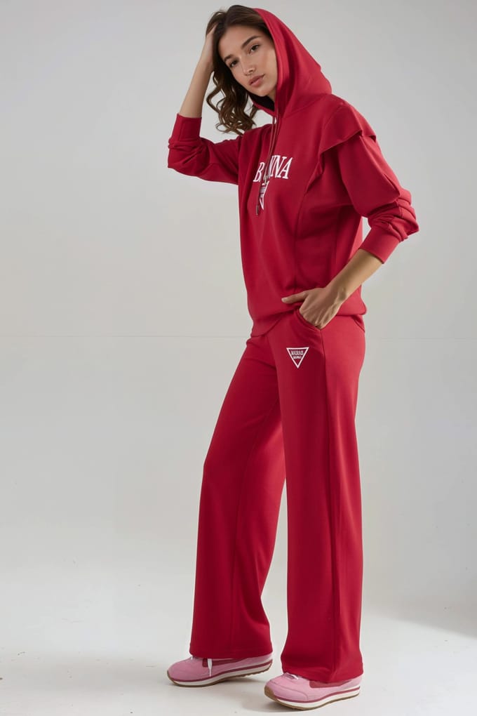 Modal Touch Geborduurd Hoodie Tweedelige Set