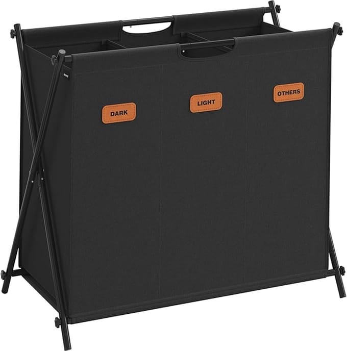 Verte - Wasmand 3 vakken - Wassorteerder - 135L - Opvouwbaar X-frame Ontwerp - Wasmand - Zwart