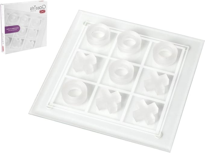 Tic Tac Toe Glas - Spel met Bord - Entertainment Thuis - Decoratief Spelelement - 25 cm - Transparant