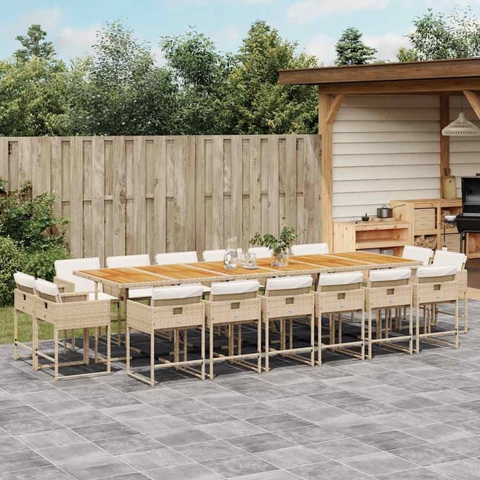 vidaXL - 17-delige - Tuinset - met - kussens - poly - rattan - beige
