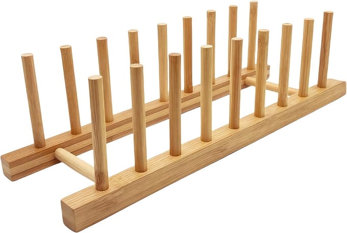 Famanu – Bamboe plaathouder afdruiprek voor kast – snijplank/dienblad/potdeksel organizer – 8 sleuven