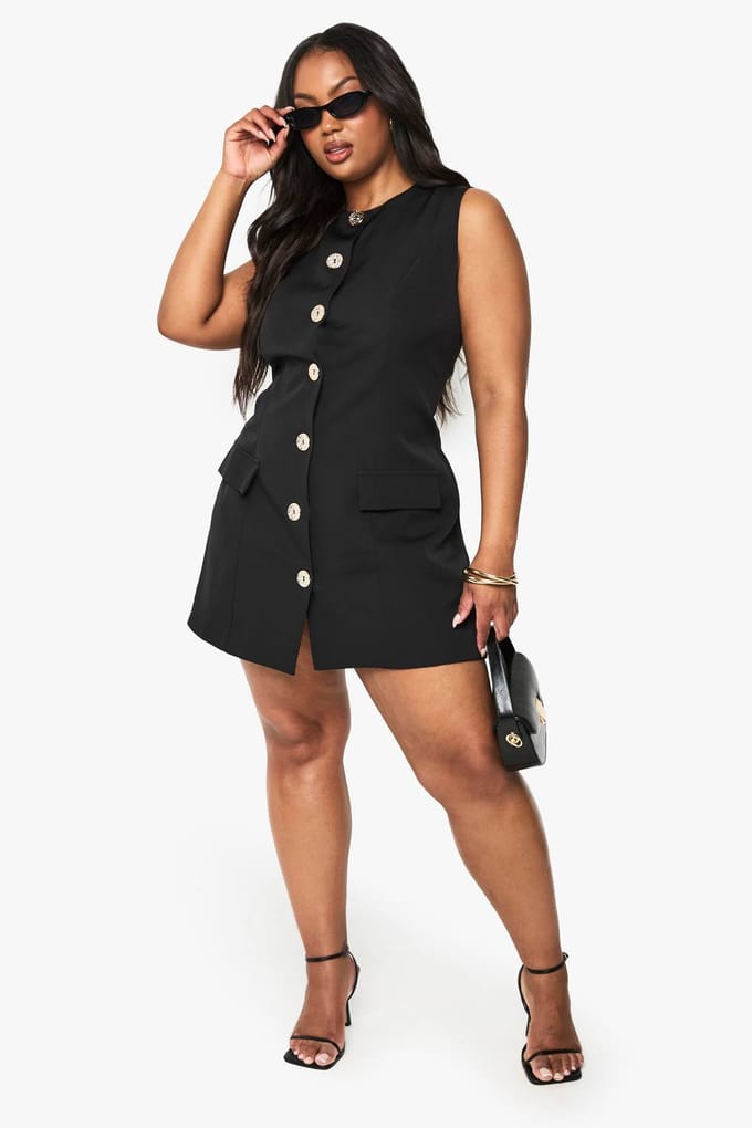 boohoo Dames PLUS GOUD BUTTON DOWN BLAZERJURK | Zwart | Maat: 44
