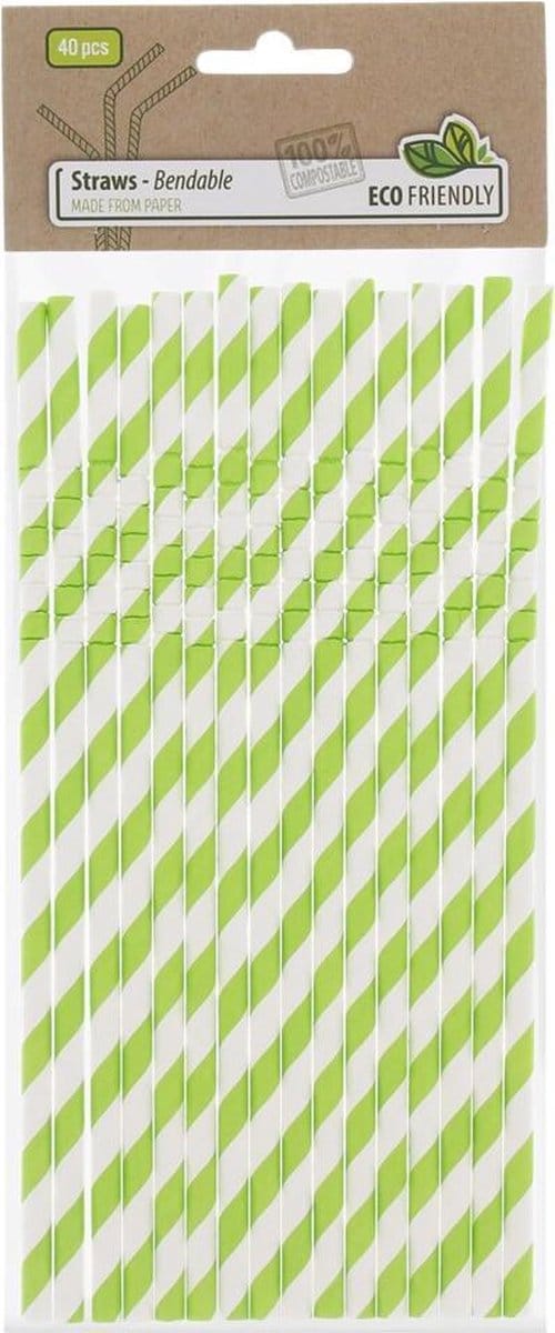 Papieren rietjes buigbaar - 40 stuks - groen