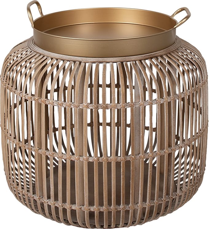 Clayre & Eef Bijzettafel Ø 60x56 cm Bruin Rotan Ijzer Rond