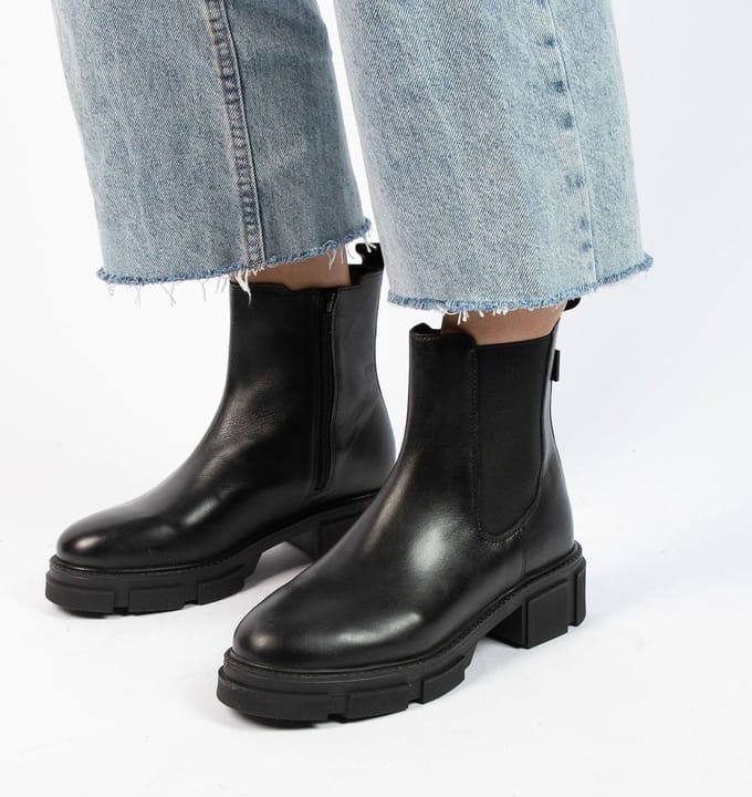 Manfield - Dames - Zwarte leren chelsea boots - Maat 36