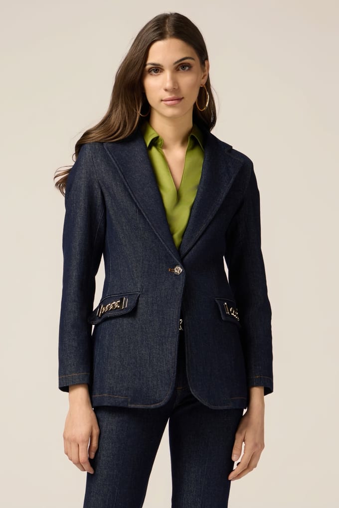 Oltre Denim Blazer With Metal Chains Blue Taglia: 36 | Giacche di jeans Outlet | Donna | Blu