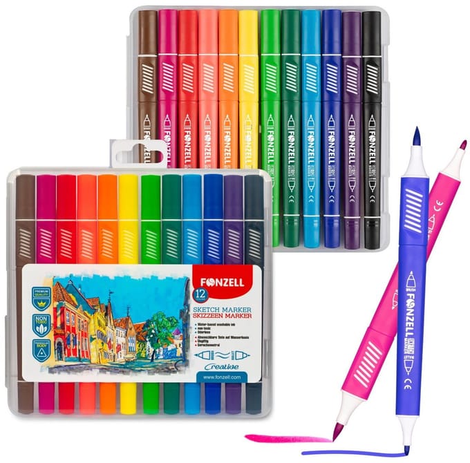 Fonzell Brushpenset - Twinmarker - Brushpennen - 12 Kleuren