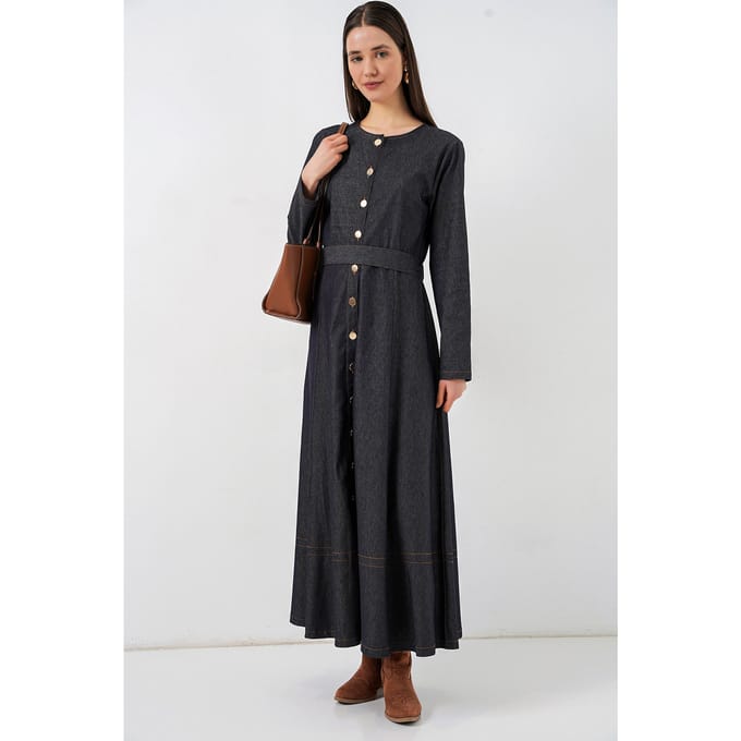 Gestrikte Denim Midi Jurk