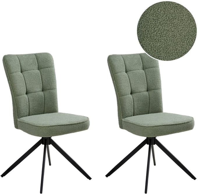 RYAN - Eetkamerstoel set van 2 - Lichtgroen - Bouclé