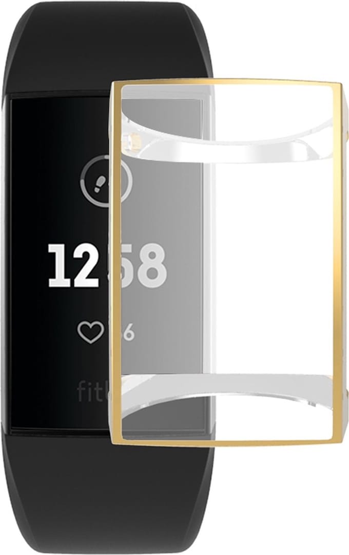 By Qubix - Geschikt voor Fitbit Charge 3 - Fitbit Charge 4 Case (volledig beschermd) - Goud