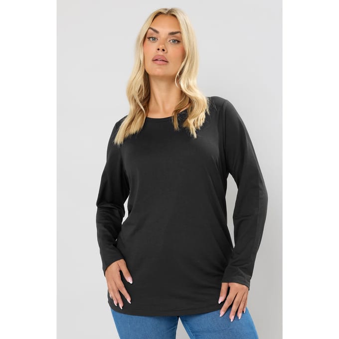 Yours Basic Top Met Lange Mouwen & Ronde Hals In Zwart Size 44
