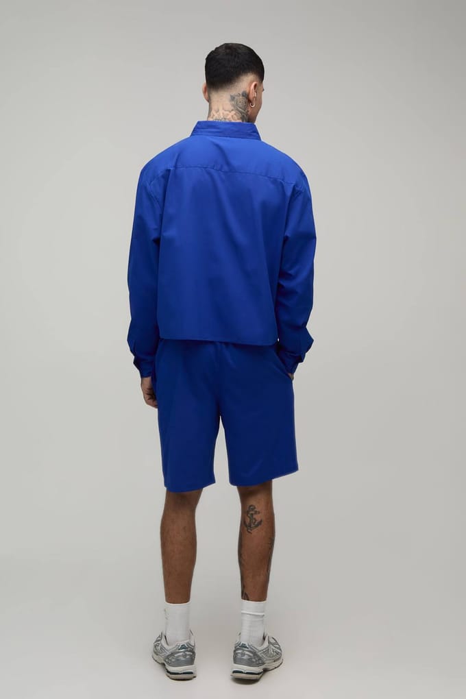 Lang Gecropte Boxy Oversized Shirt & Baggy Short Set | Cobalt | Size XL