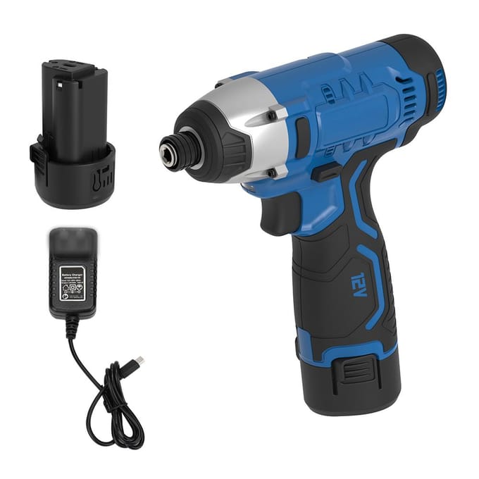 Kit de visseuse à percussion sans fil, perceuse à percussion hexagonale 1/4'' avec batterie Li-ion 2,0 Ah/12 V, 1 heure US PLUG bleu