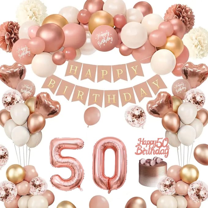 FeestmetJoep® 50 jaar verjaardag versiering & ballonnen - Rose goud & Wit