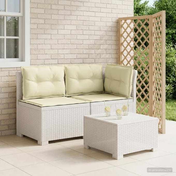vidaXL - Twee-zits - Tuin - Sofa - met - Kussens - Rieten - Look - 2-zits - PP - Wit
