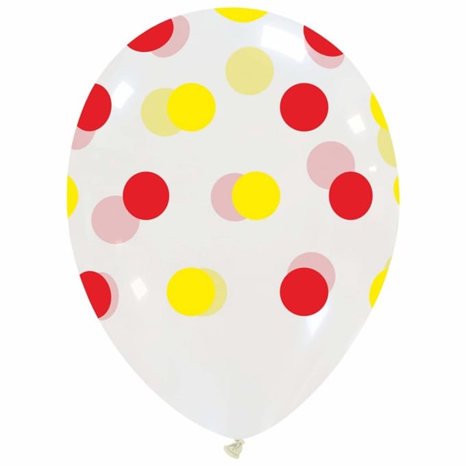 Transparant met rood-geel polka dots Ballonnen, 6 stuks, 30 cm