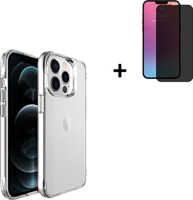Geschikt voor iPhone 13 Pro Max Hoesje - iPhone 13 Pro Max Screenprotector - iPhone 13 Pro Max Hoesje Transparant Siliconen Case + Privacy Screenprotector