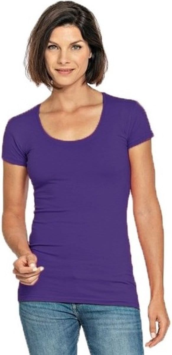 Bodyfit dames t-shirt paars met ronde hals - Dameskleding basic shirts S