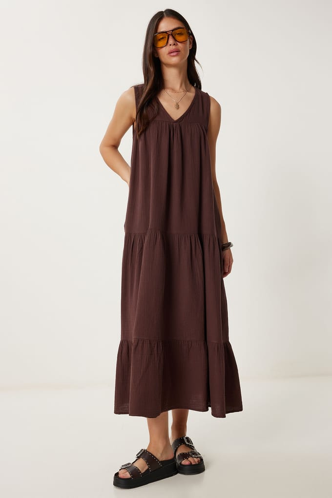 Rimpel V-hals Midi-jurk
