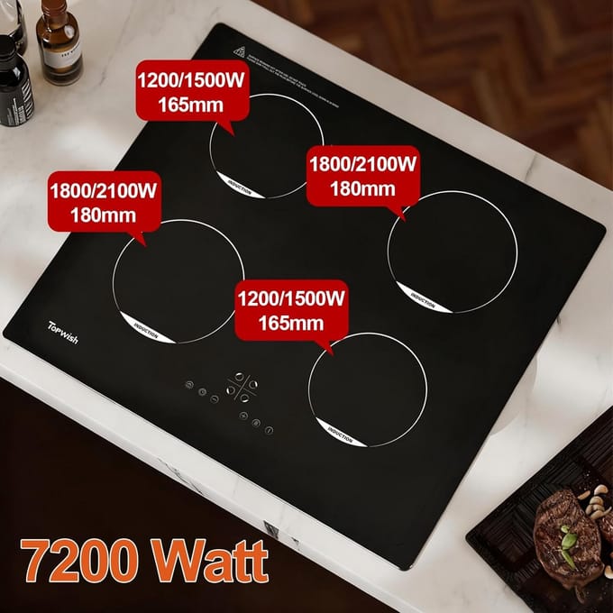 Inbouwkookplaat Inductie 60 cm met 4 Zones, Timer en Boostfunctie