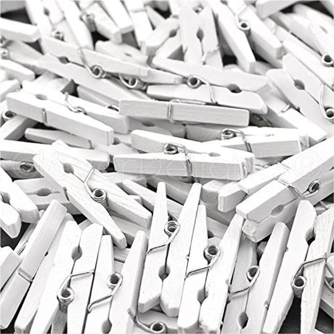 Mini Wasknijpers - Houten Clips - Hobby en Knutselen - Massief Houten Constructie - 50 Stuks - Wit
