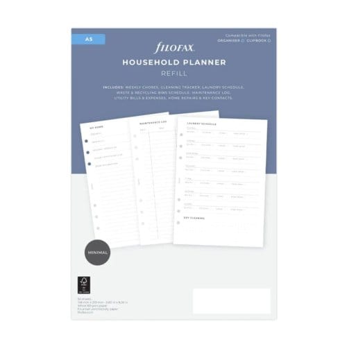 Filofax organiser interieur, formaat a5, huishoudplanner