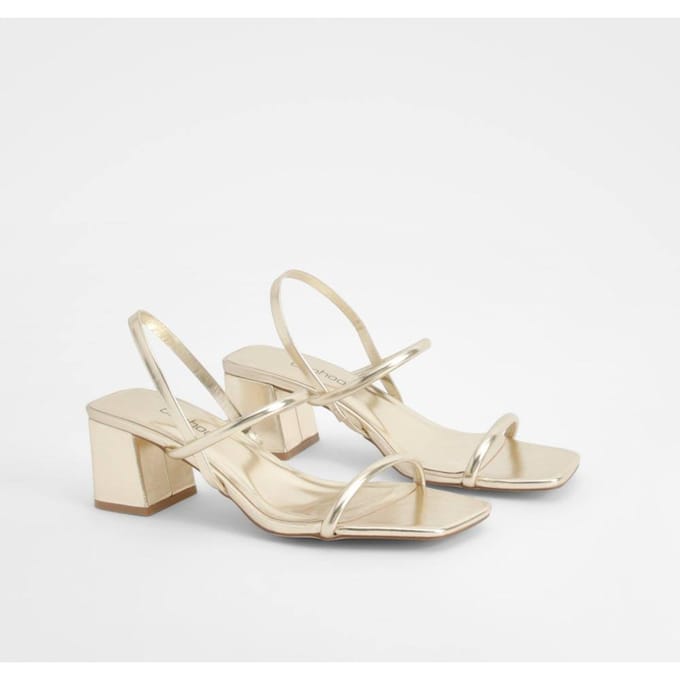 boohoo Dames Brede pasvorm Metallic Laag Blok Slingback Hakken | Goud | Maat: 40