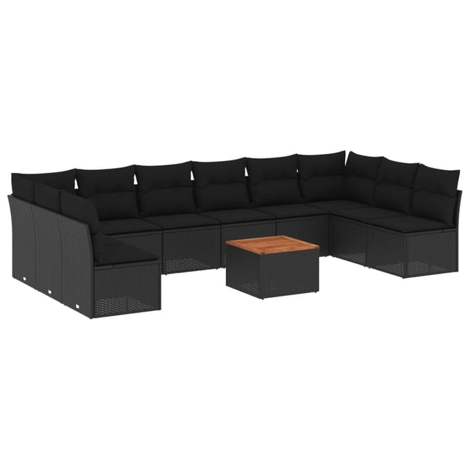 vidaXL - 11-delige - Loungeset - met - kussens - poly - rattan - zwart