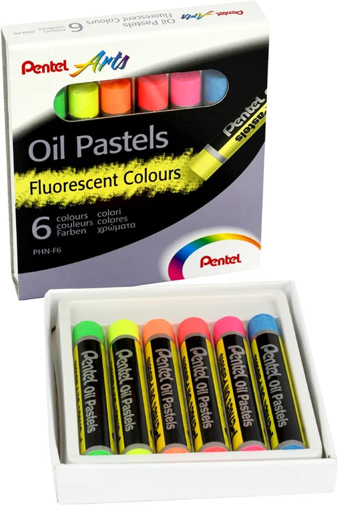 Pentel PentelArts oliepastels PHN-F6, 6 neonkleuren, fluorescerend