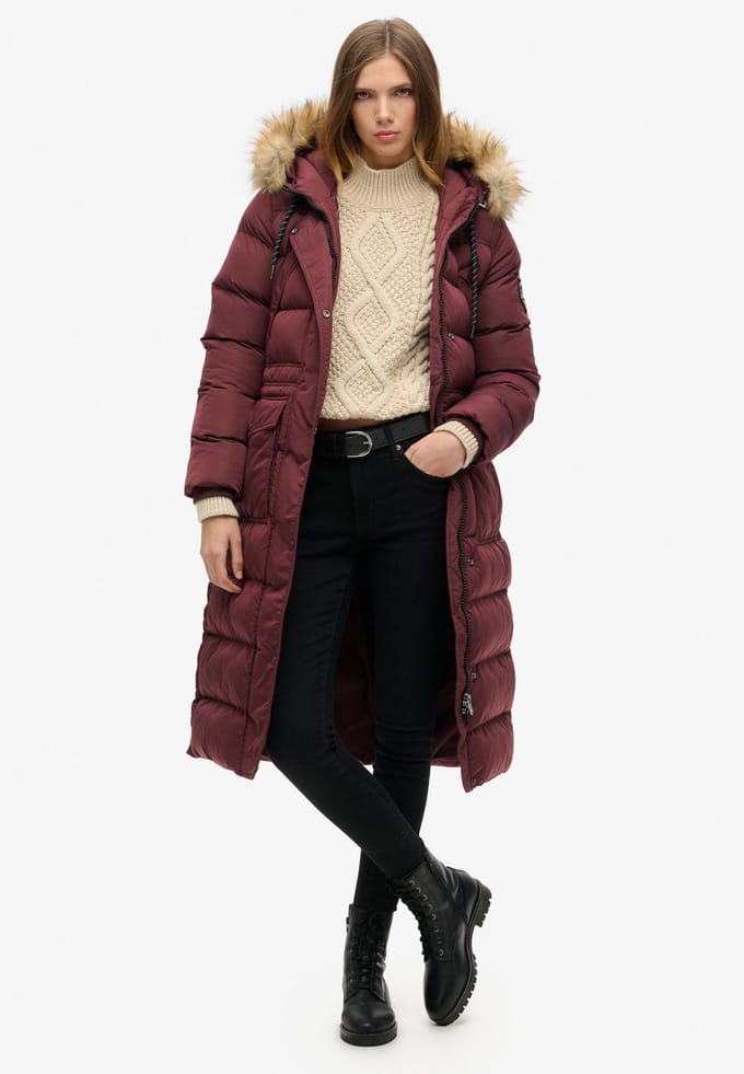 Superdry - Lange Everest jas met imitatiebont - Dames - Gewatteerde jassen