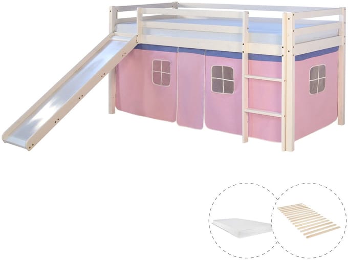 Homestyle4u Hoogslaper - 90x200 cm - Wit - met lattenbodem en matras