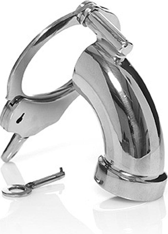 Black Label - The Cuff Chastity Cage - Met Handboei als Scrotumring