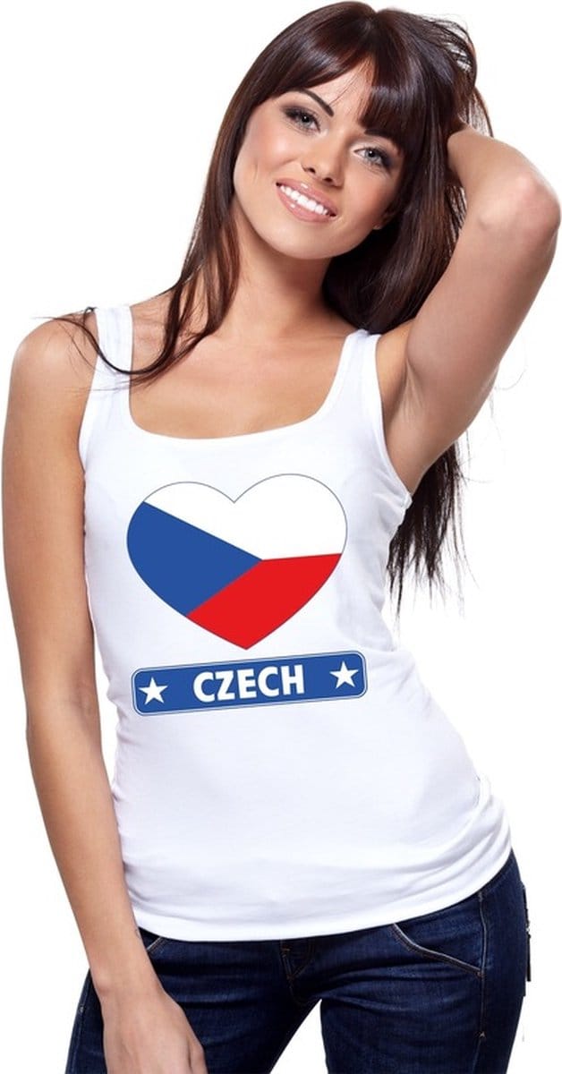 Tsjechie singlet shirt/ tanktop met Tsjechische vlag in hart wit dames M