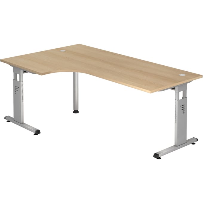 Hoekbureautafel ULM, li. of re., B 2000 x D 1200 x H 650-850 mm, eikenpatroon