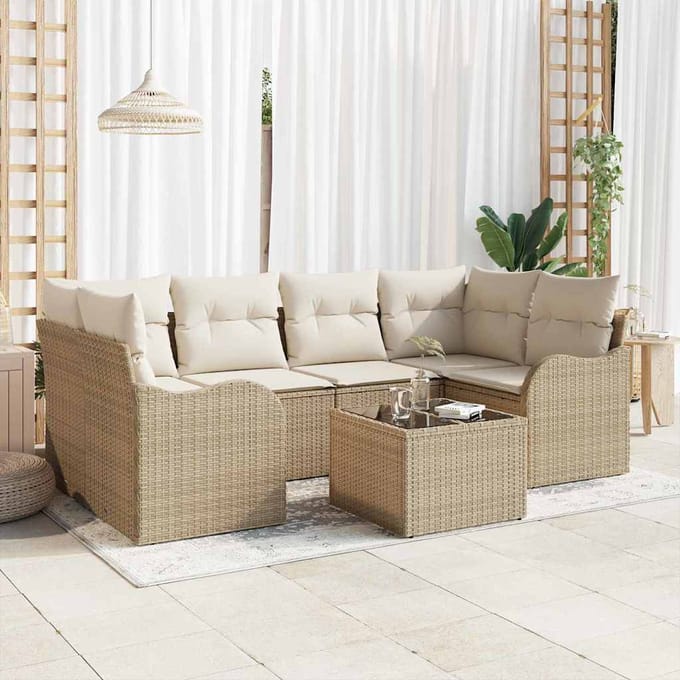 vidaXL - Tuinbank - Set - Beige - 55 - x - 55 - x - 37 - cm - poly - rattan