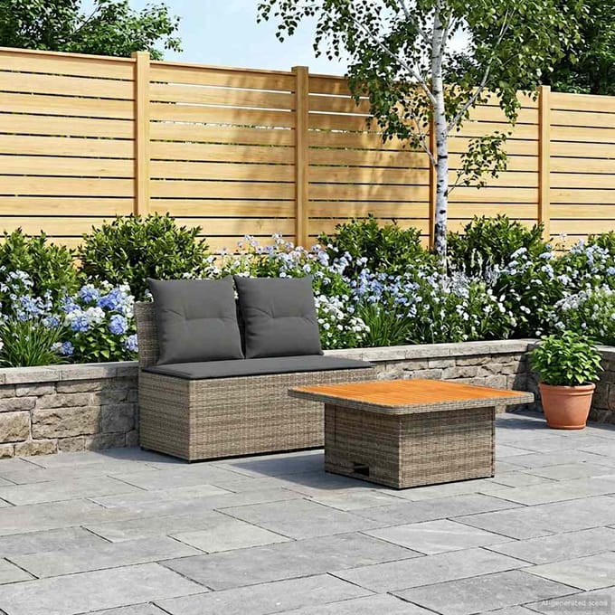 vidaXL - 2 - Stuk - Tuin - middelste - sofa - met - opklaptafel - poly - rattan