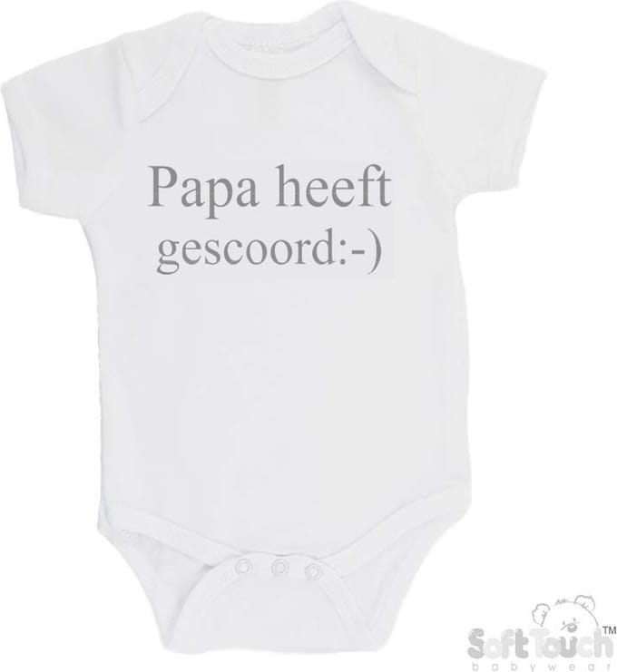 100% Katoenen Romper "Papa heeft gescoord:-)" Unisex Katoen Wit/grijs Maat 62/68
