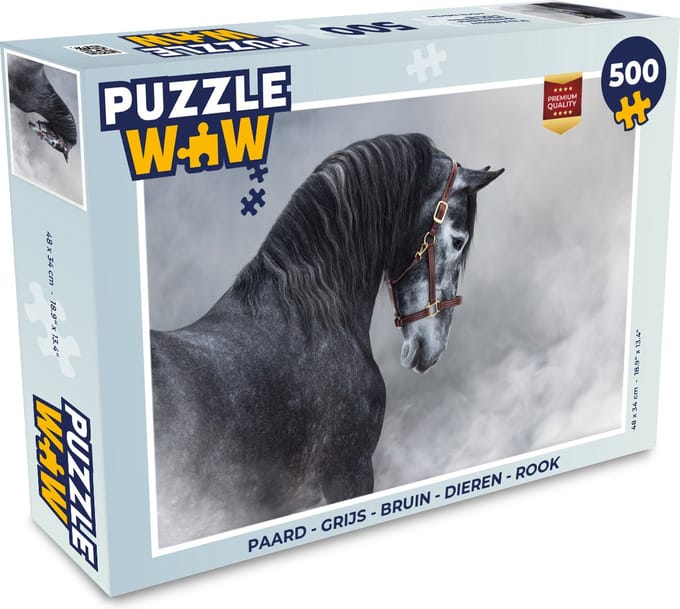 Puzzel Paard - Grijs - Bruin - Dieren - Rook - Legpuzzel - Puzzel 500 stukjes
