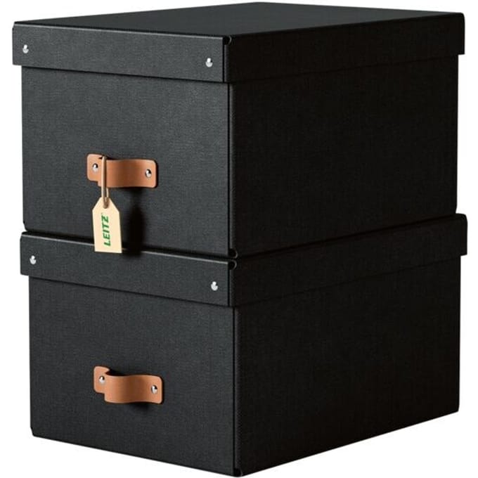 Leitz Puro Middelgrote Opbergdoos met Deksel - Set van 2 - 17L - 100% Gerecycled Karton - Zwart