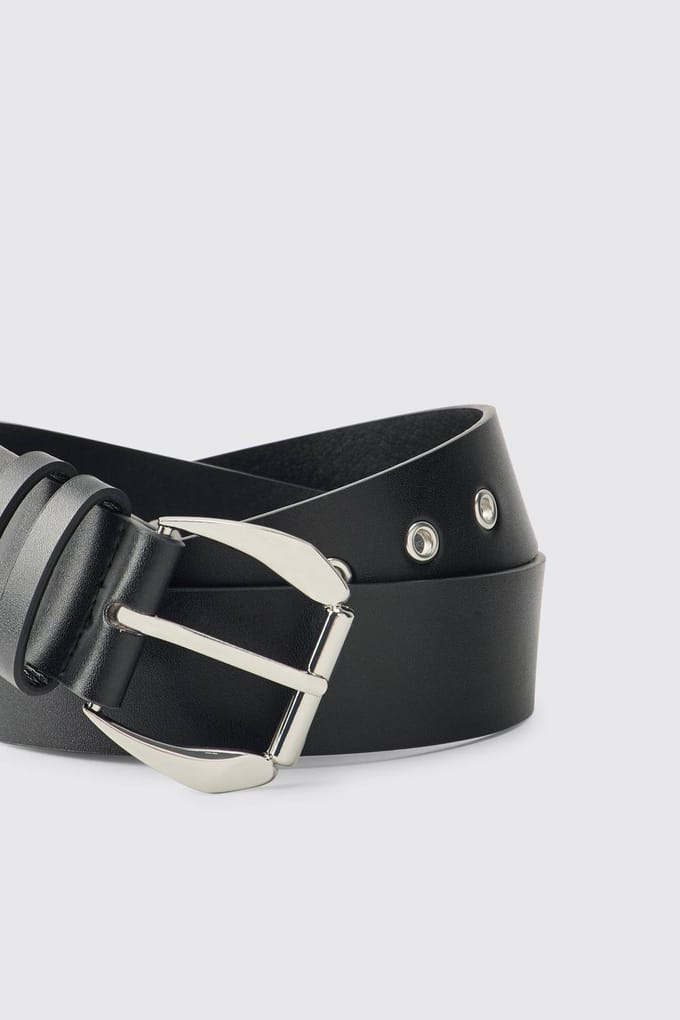 PU Zwarte Riem Met Zilveren Gesp | Black | Size Large