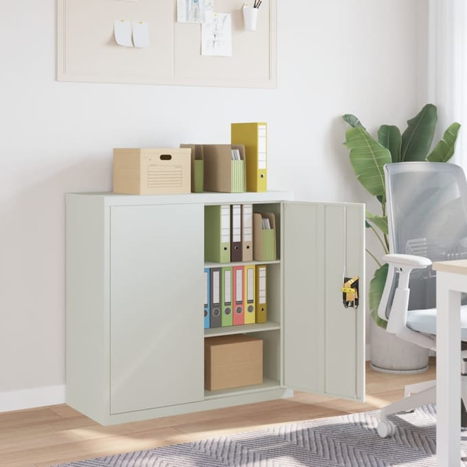 vidaXL - Kantoorkast - met - 2 - deuren - 90 - cm - staal - grijs