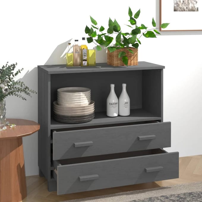vidaXL - Dressoir - HAMAR - 85x35x80 - cm - massief - grenenhout - donkergrijs