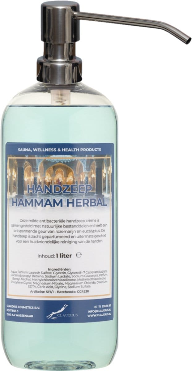 Handzeep Hammam Herbal 1 liter - met gratis RVS zilverkleurige pomp