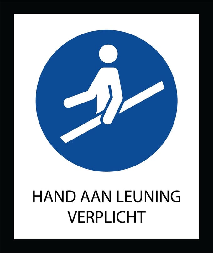 Bord ISO7010 Geboden Hand aan leuning verplicht 20 x 24 cm
