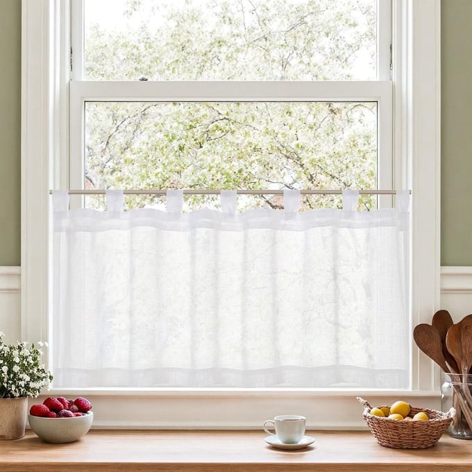 Net Gordijnen - Vitrage Keuken - Privacy Creëren - Linnenlook Structuur - 45 x 145 cm - Wit
