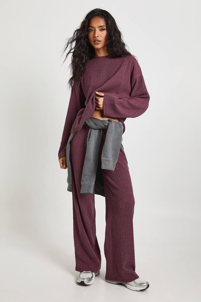boohoo Dames Getextureerde Boxy Lange Mouwen Top | Plum | Maat: 6